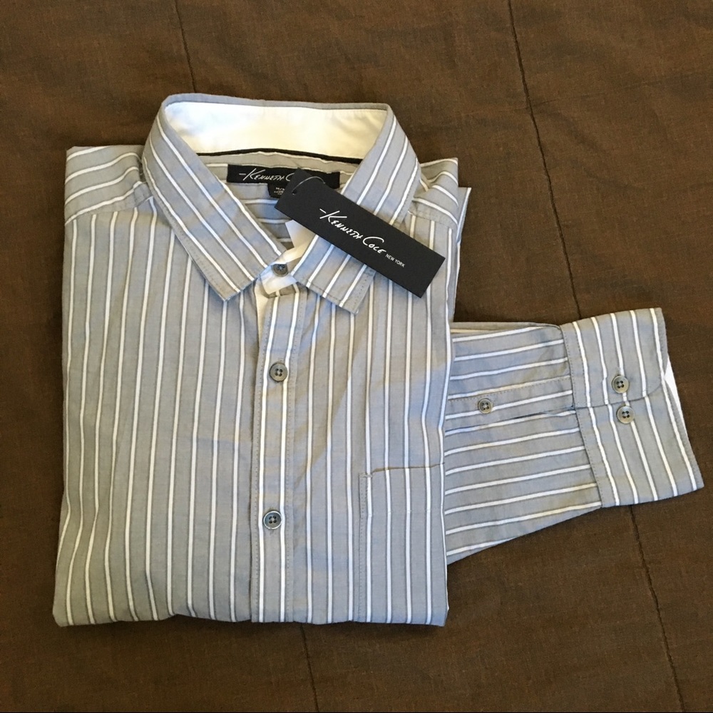 👔 NEW Grey White Striped Shirt